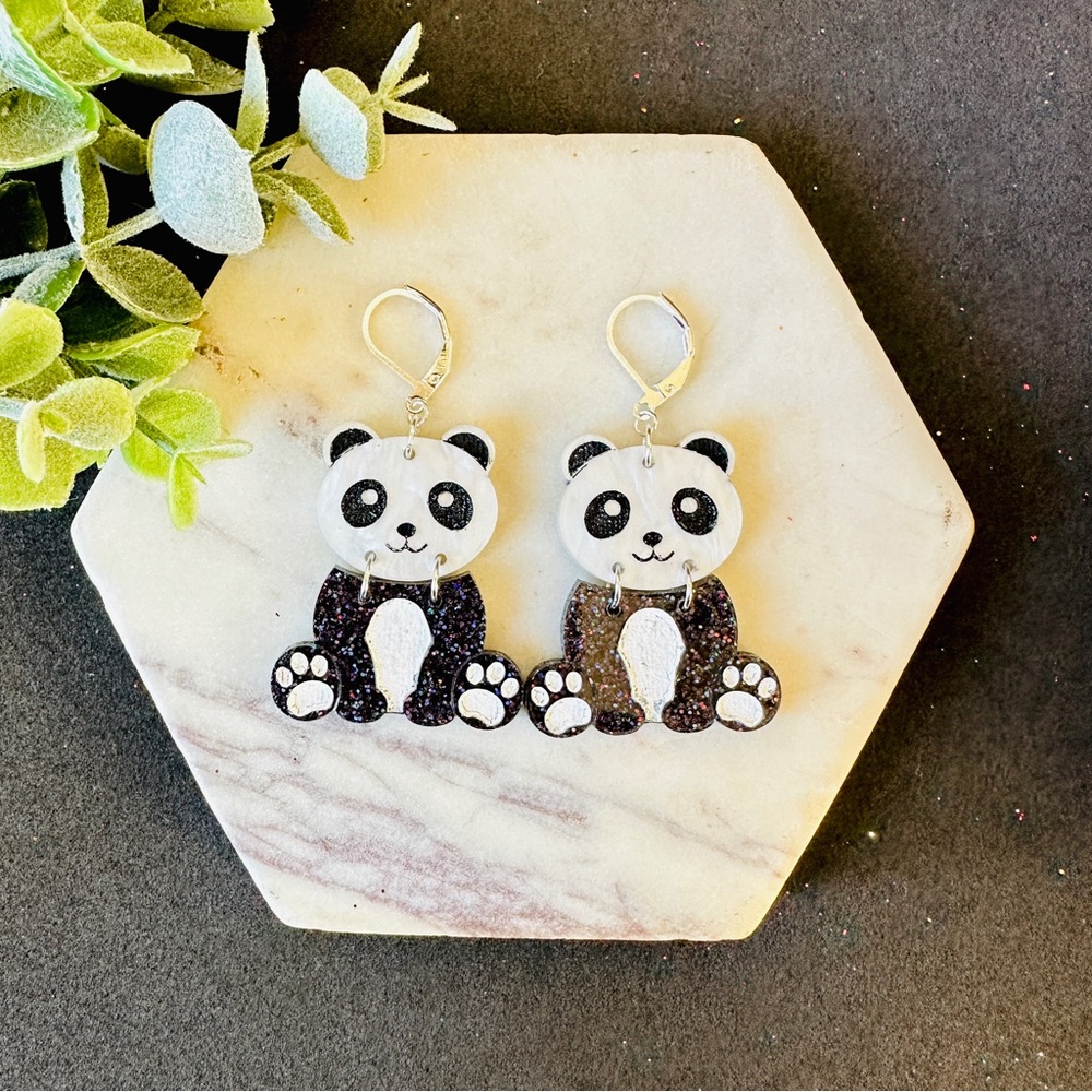 Panda Dangle earrings Cute black and white animal jewelry